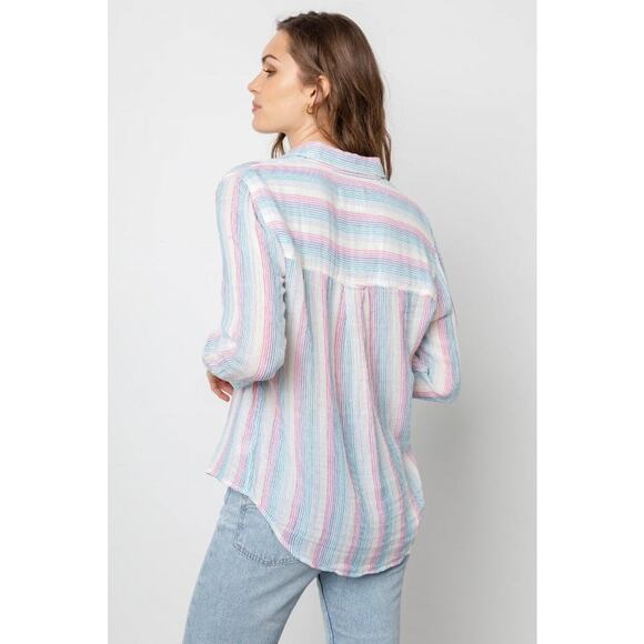 Rails Iris Stripe Ellis Shirt Women's Size M Multicolor 100% Cotton Gauze Button - Picture 2 of 12